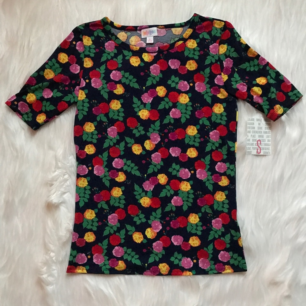 LuLaRoe Small Gigi Red Yellow Pink Poms Floral